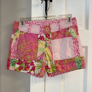 Lilly Pulitzer Pink and Green Shorts - Vibrant Patchwork Design - Size 0